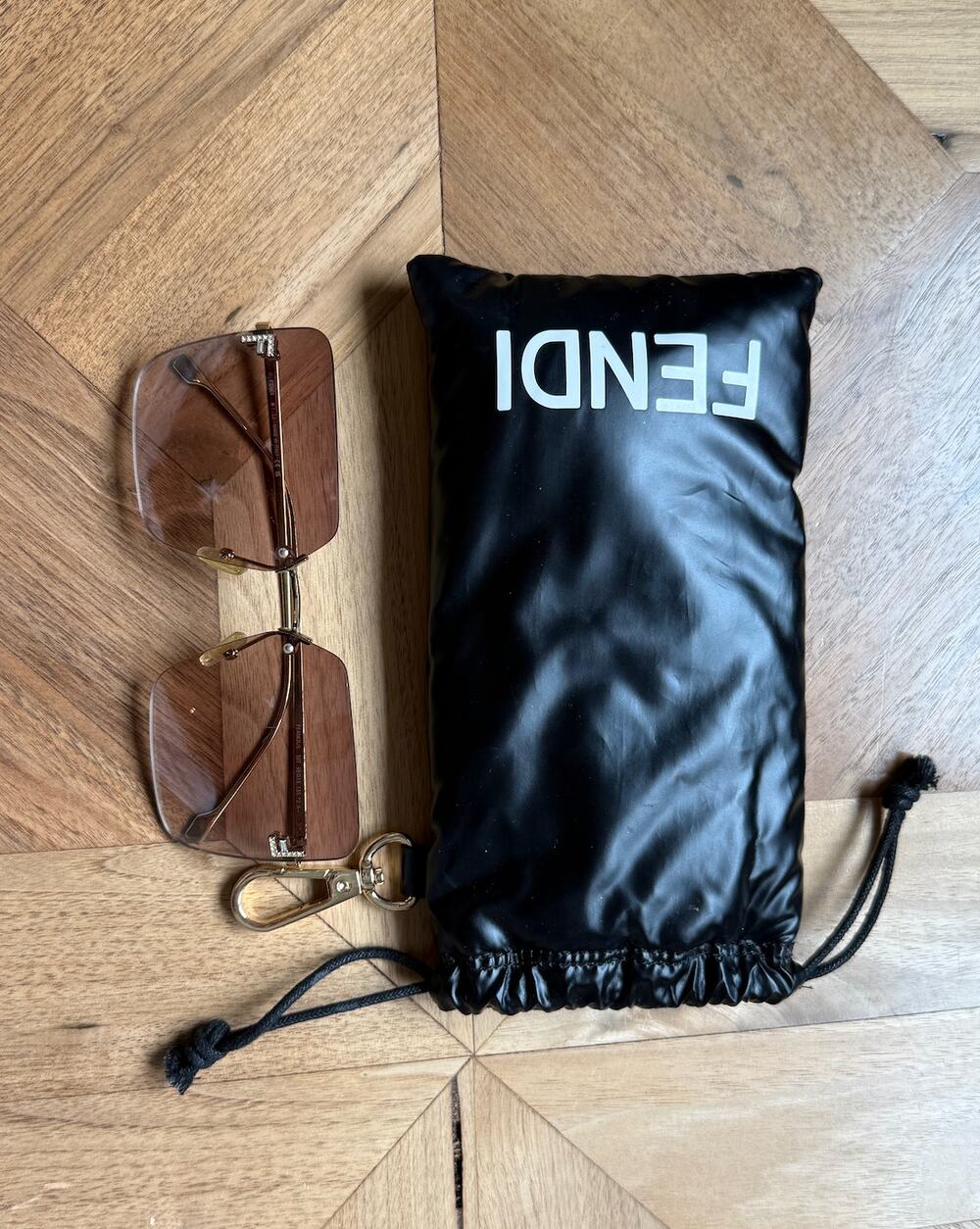 Fendi Rimless Shield Sunglasses Brown Gradient Gold Tone Made in Italy